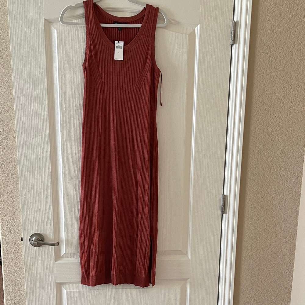 Banana Republic Ribbed with knit Tank Midi Dress - Rust orange, size slits , Sm